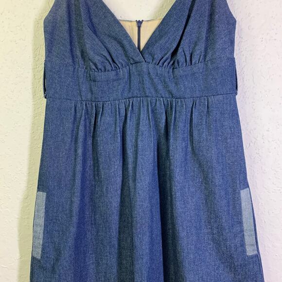 VOOM JOY HAN Dress Small Chambray Empire Waist Front Pockets Vintage 90's Y2K - Picture 5 of 14